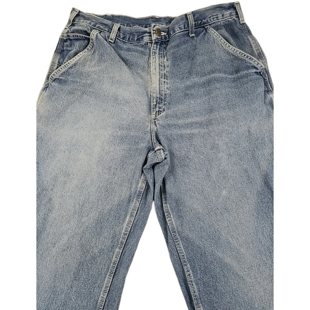 Carhartt Carpenter Utility Pants Mens 38x30 Denim Blue Jeans Distressed B13-DST